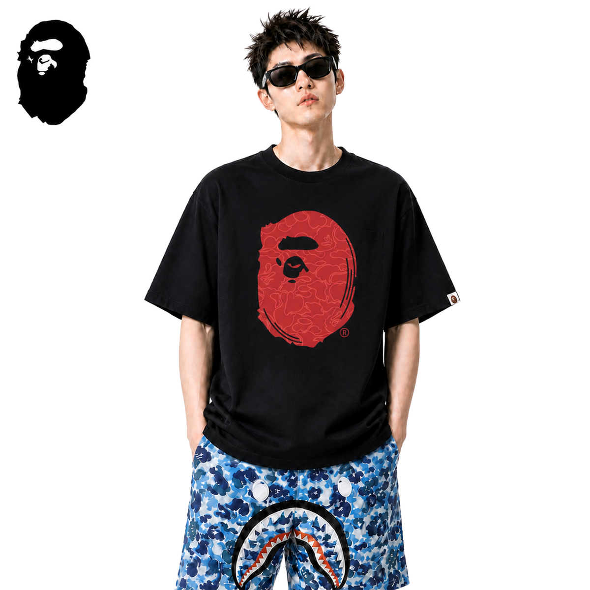 BAPE 30th Anniversary Red Ape Head Men's T-Shirt - Black