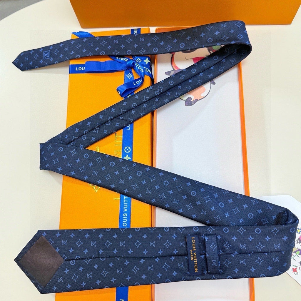 Louis Vuitton Style Men's Monogram Micro Pattern Silk Tie