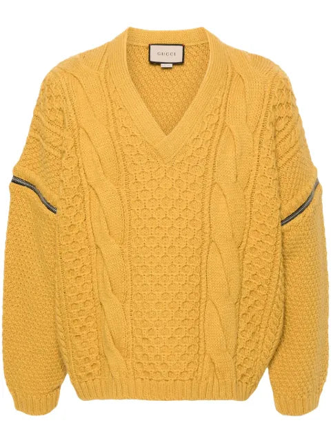 Gucci V-neck cable-knit wool jumper
