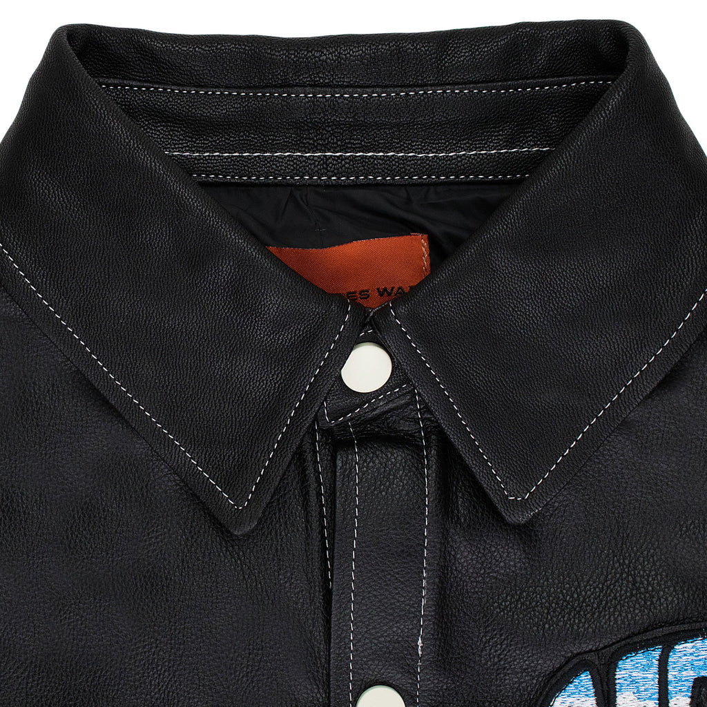 BLACK LEATHER WORK BUTTON-DOWN SHIRT