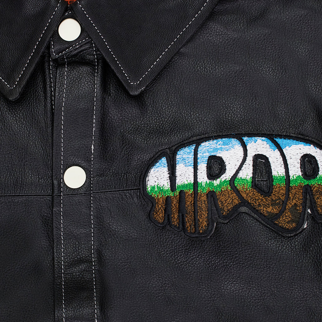 BLACK LEATHER WORK BUTTON-DOWN SHIRT