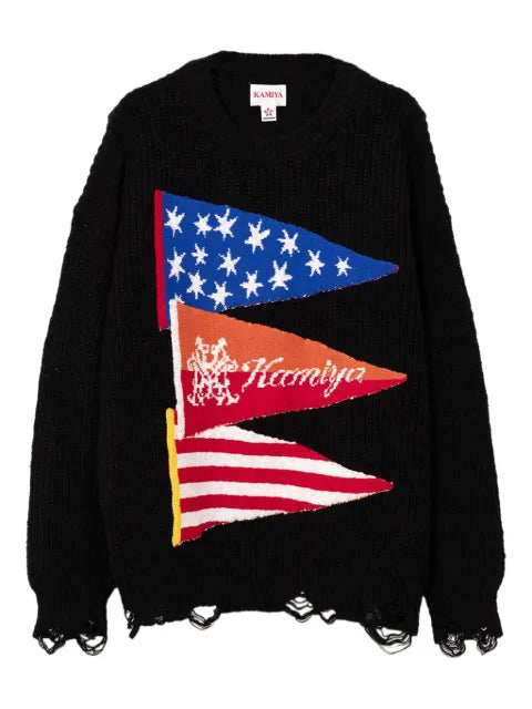 KAMIYA  flag frayed sweater