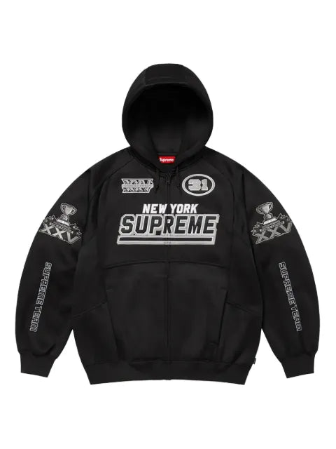 Supreme logo-patch zip-fastening hoodie