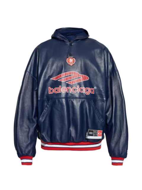 Balenciaga logo-print leather hoodie