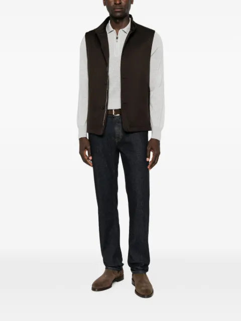 Zegna leather-trim button-up gilet