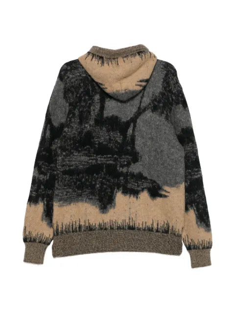 Laneus abstract-pattern knitted hoodie
