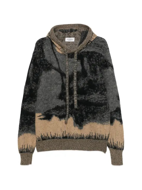 Laneus abstract-pattern knitted hoodie