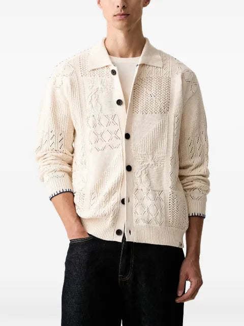 Scotch & Soda Multi-Stitch patchwork cable-knit cardigan