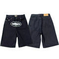Corteiz Alcatraz Island Front Logo Heavyweight Denim Shorts - Black