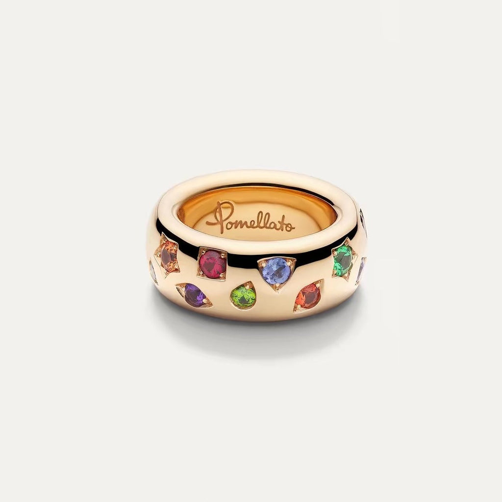 Pomellato Style Multicolor Stone Cubic Zirconia 18K Gold-Plated Ring