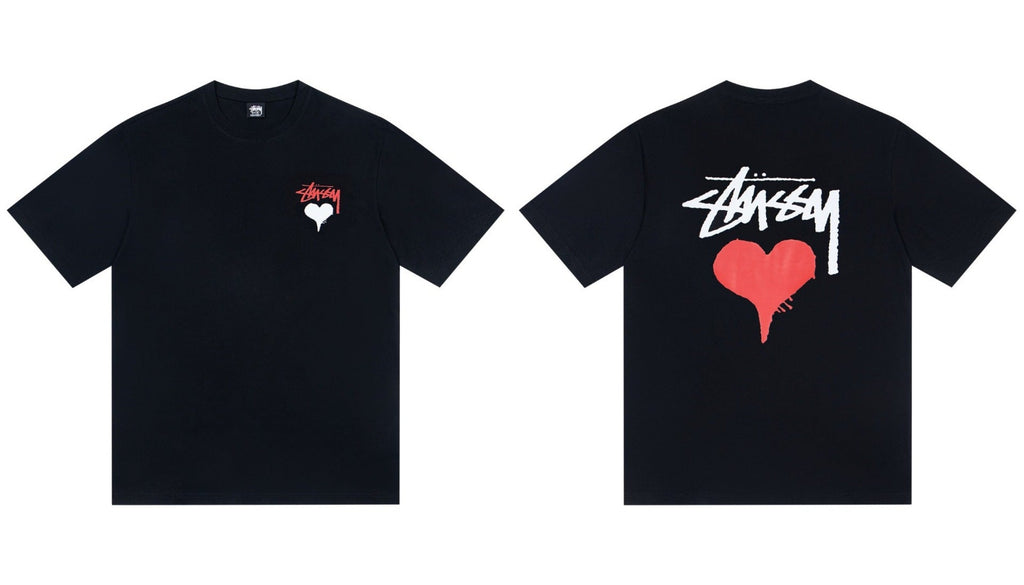 Stussy Dripping Heart Front And Back Graphic Short Sleeve Tee