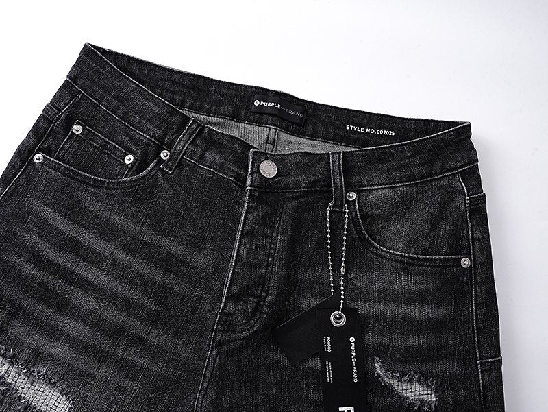 Purple Brand Washed Black Distressed Denim Shorts