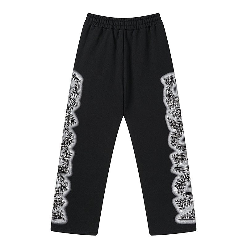 MIXED EMOTION Black Ornamental Graphic Sweatpants