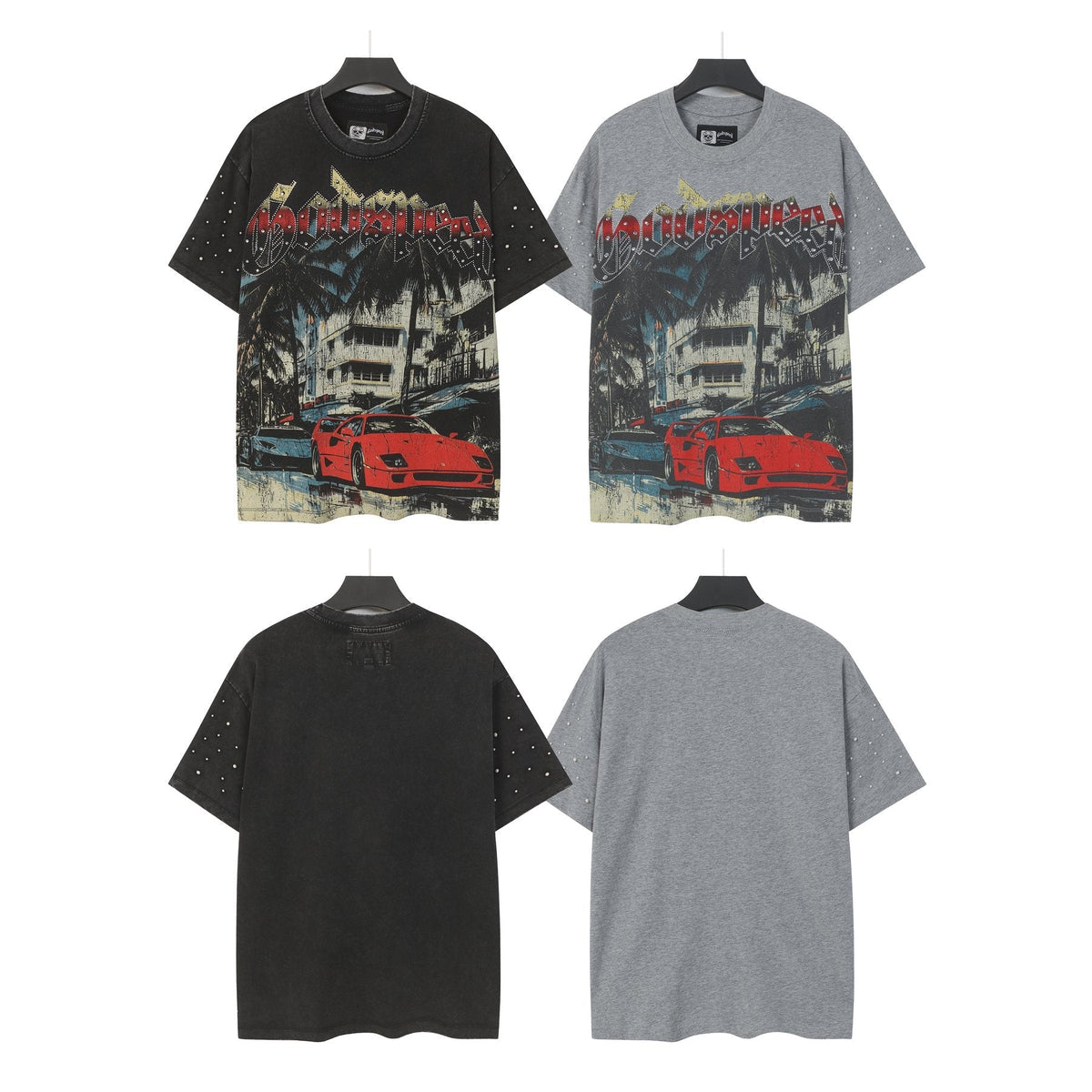 Godspeed Car & Building Graphic Studded-Sleeve T-Shirt