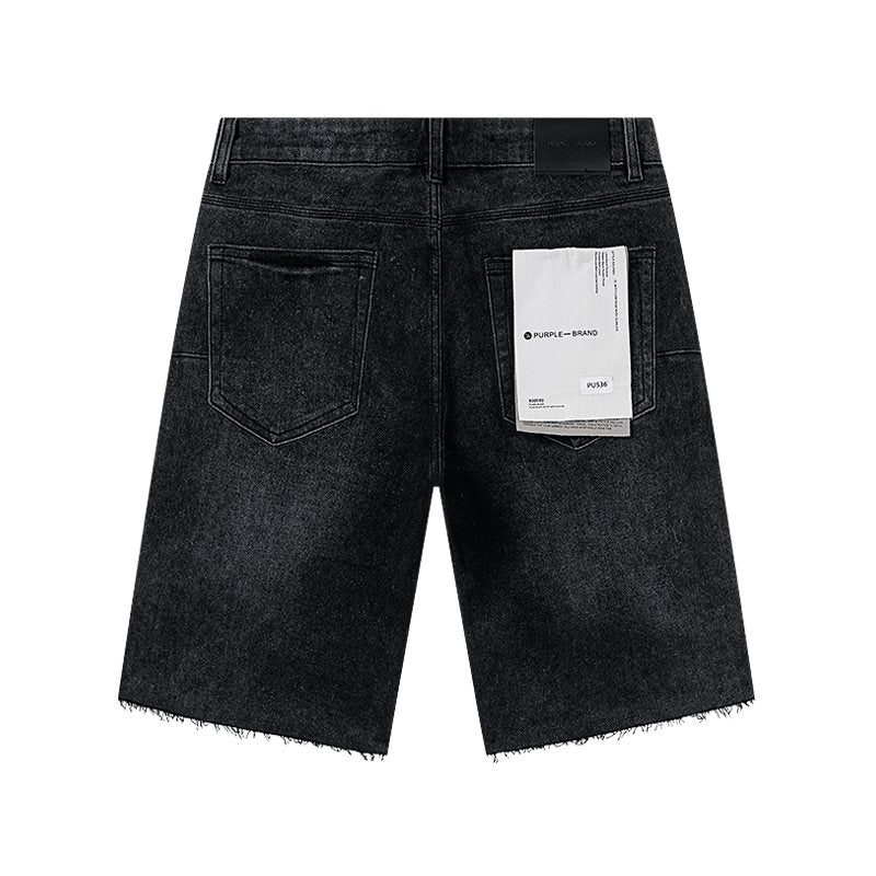 Purple Brand Black Rhinestone Graphic Denim Shorts