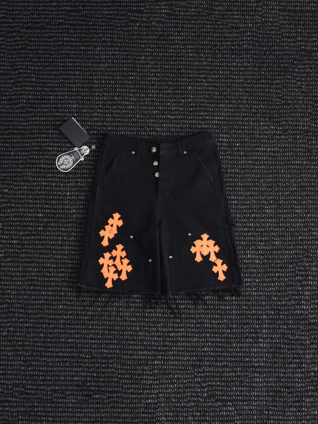 Chrome Hearts Orange Cross Patch Denim-Style Shorts