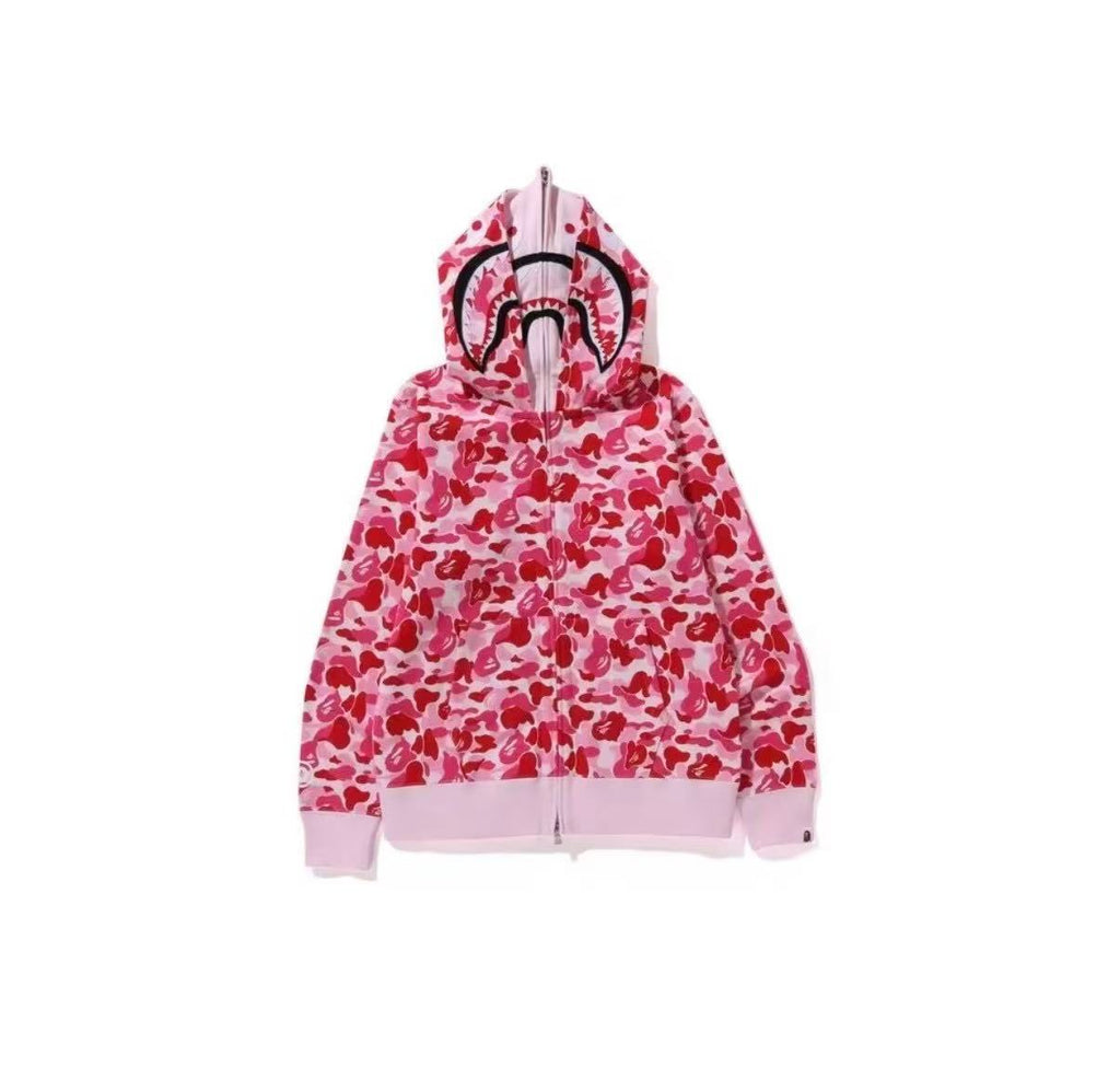 BAPE Shark Full Zip Hoodie – Dual Hood Pink Camo Edition
