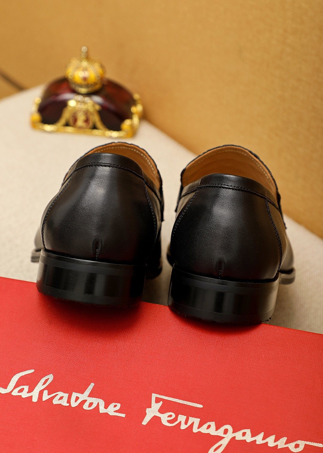 Ferragamo Black Embossed Leather Buckle Loafers
