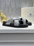 Burberry Light Gray Cross-Strap Slide Sandals
