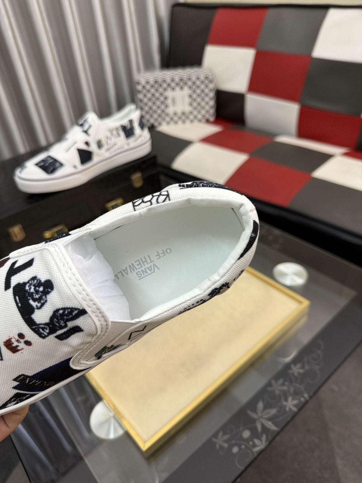 White Graphic Print Slip-On Shoes