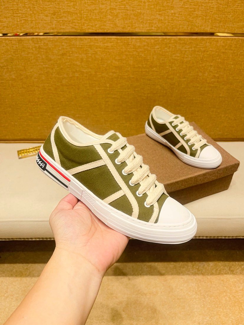 Olive Green and White Low-Top Sneakers