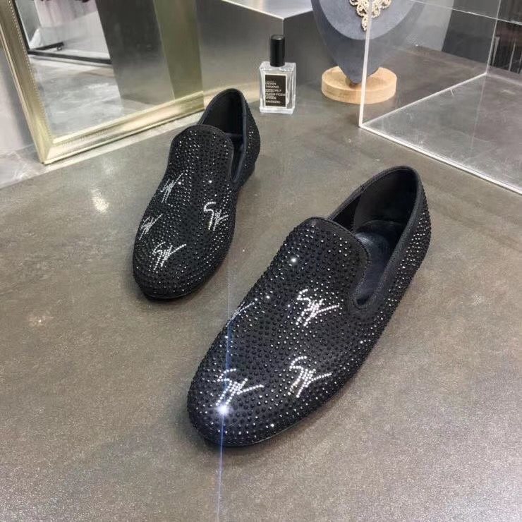Giuseppe Zanotti Black Studded Velvet Slip-On Loafers