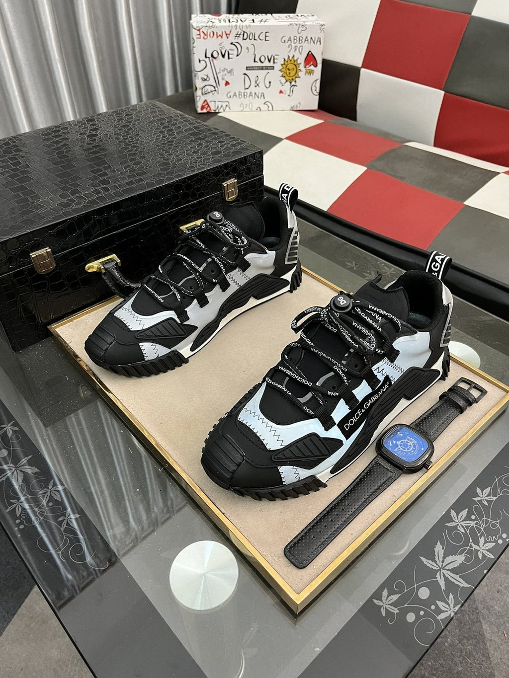 Dolce & Gabbana Black and White Layered Sneakers
