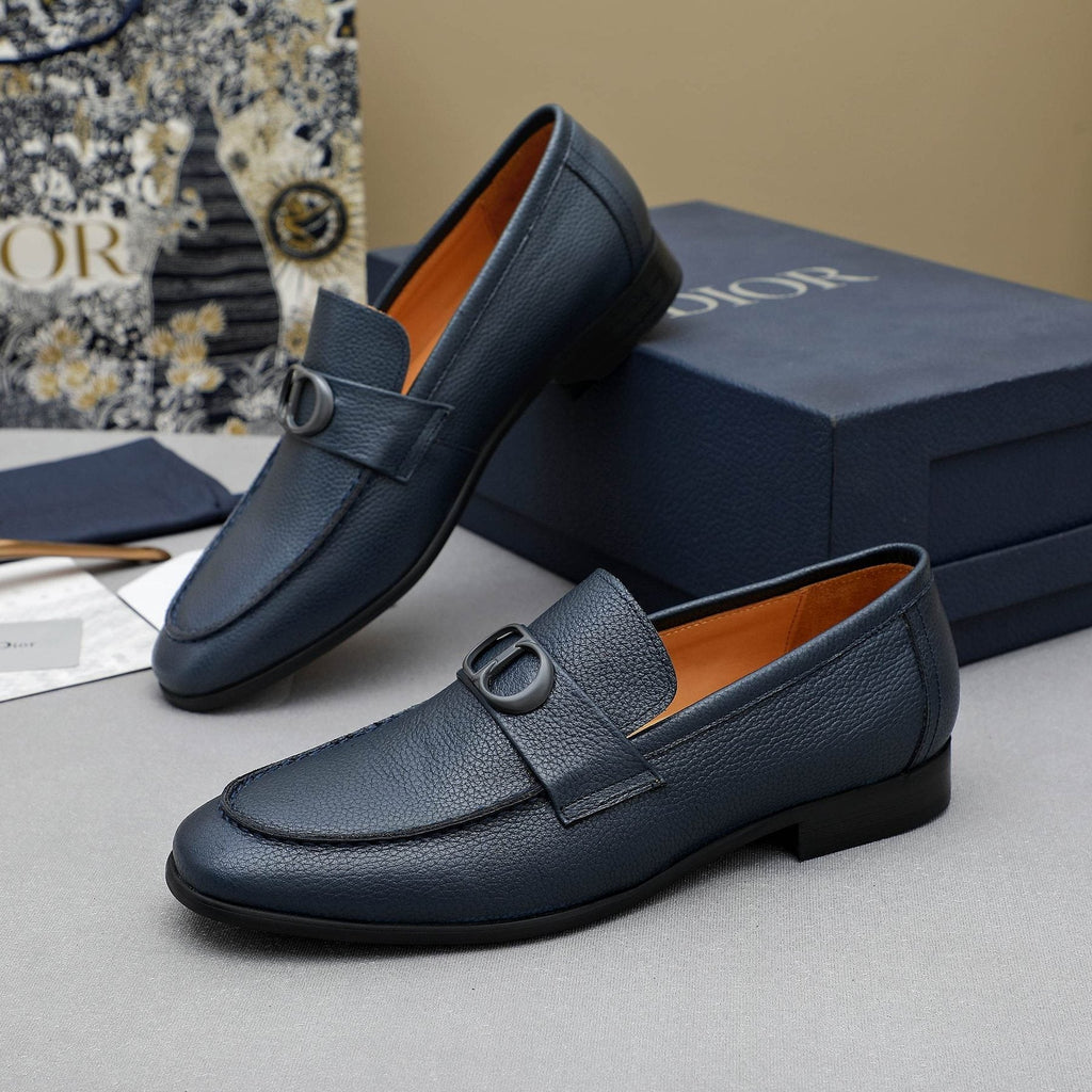 Dior Navy Blue Pebbled Leather Loafers