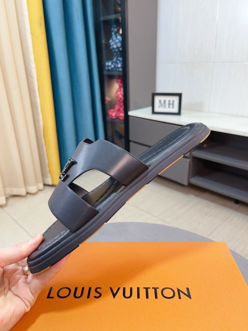 Louis Vuitton Men's Black Cross-Strap Slide Sandals