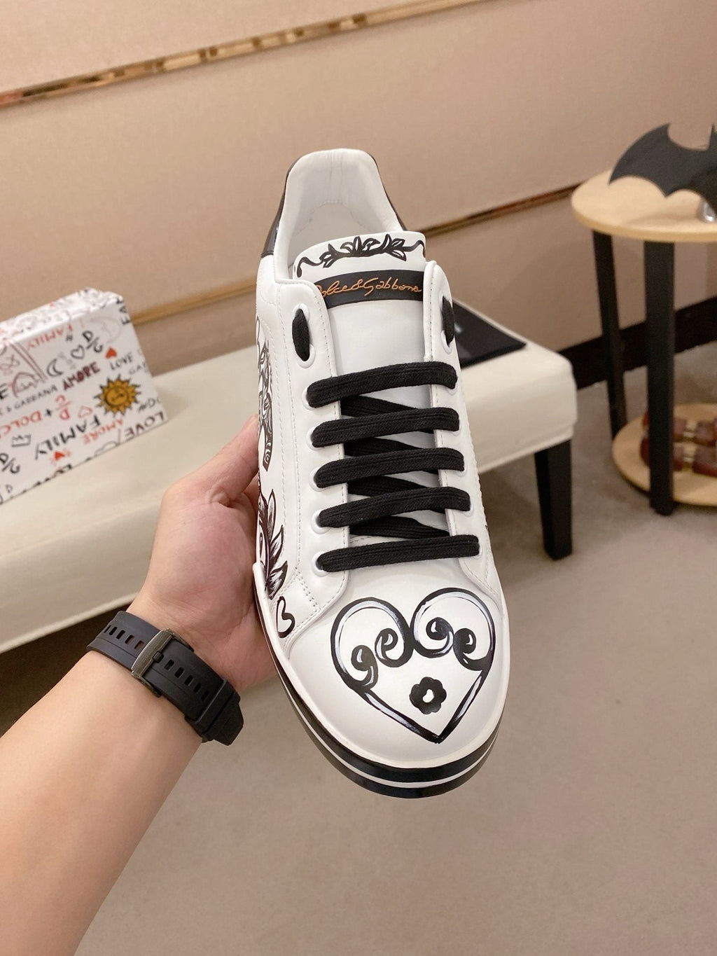 Dolce & Gabbana White Graphic Lace-Up Sneakers
