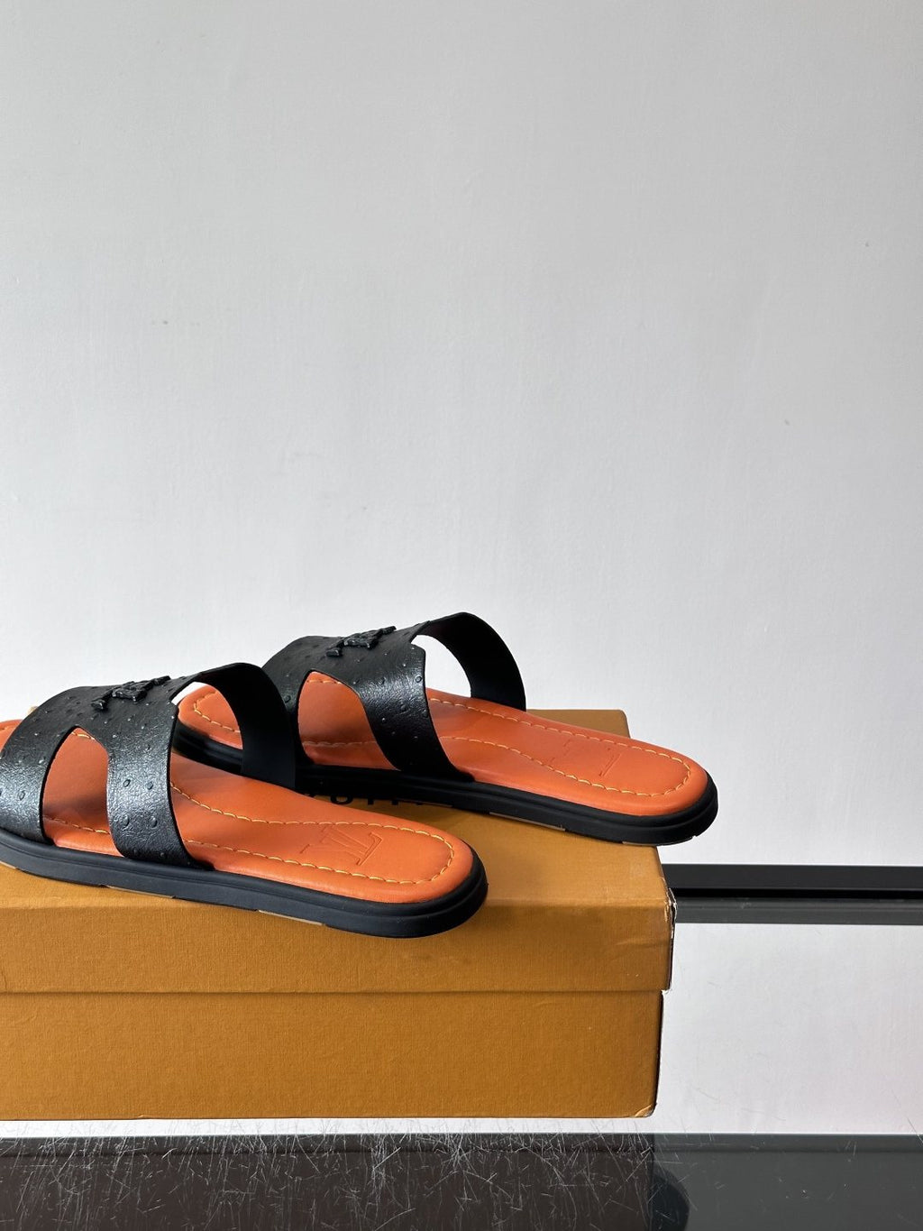 Louis Vuitton Monogram Slide Sandals - Black Monogram-Embossed Strap