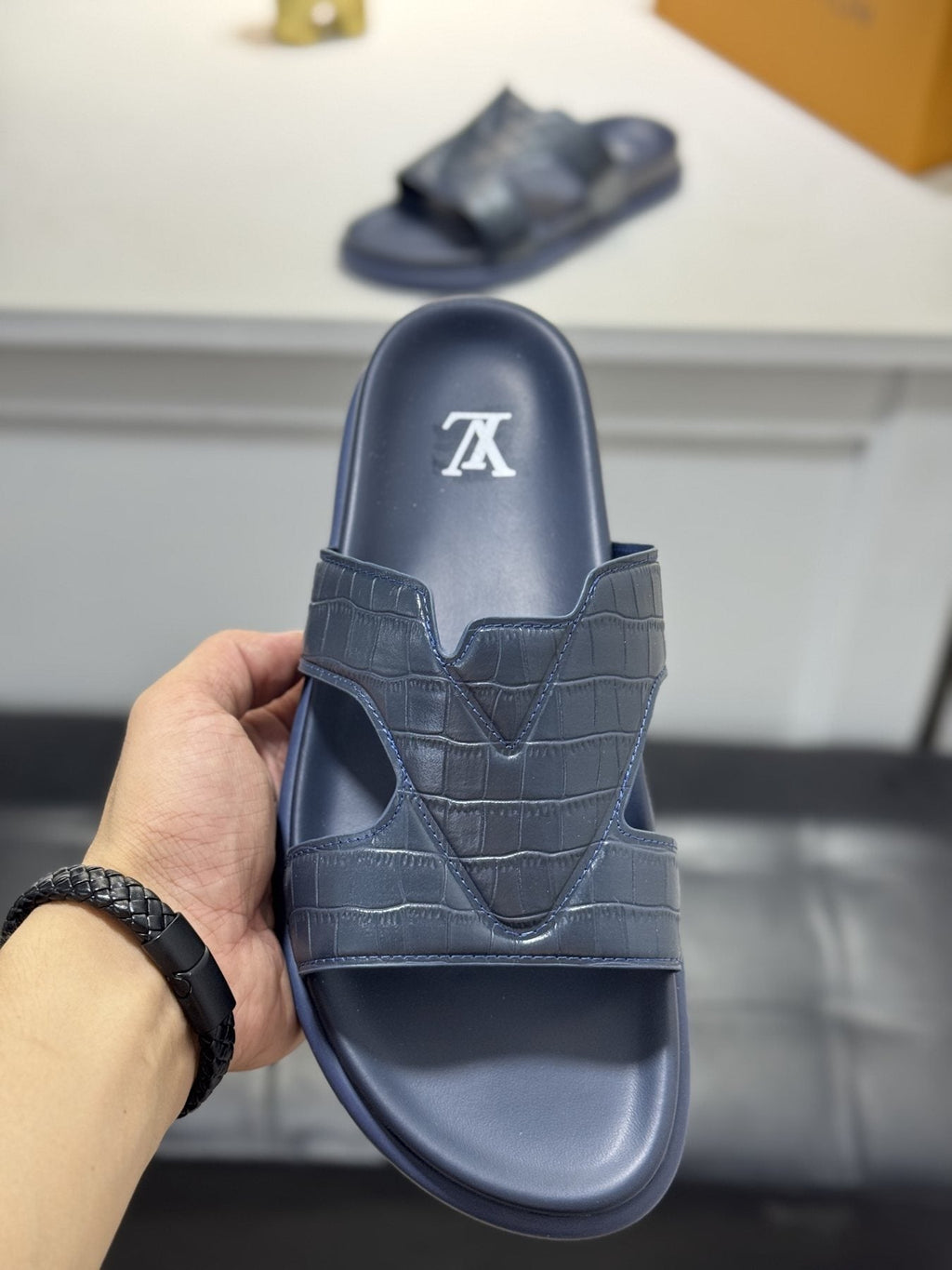 Louis Vuitton Embossed Strap Slide Sandals