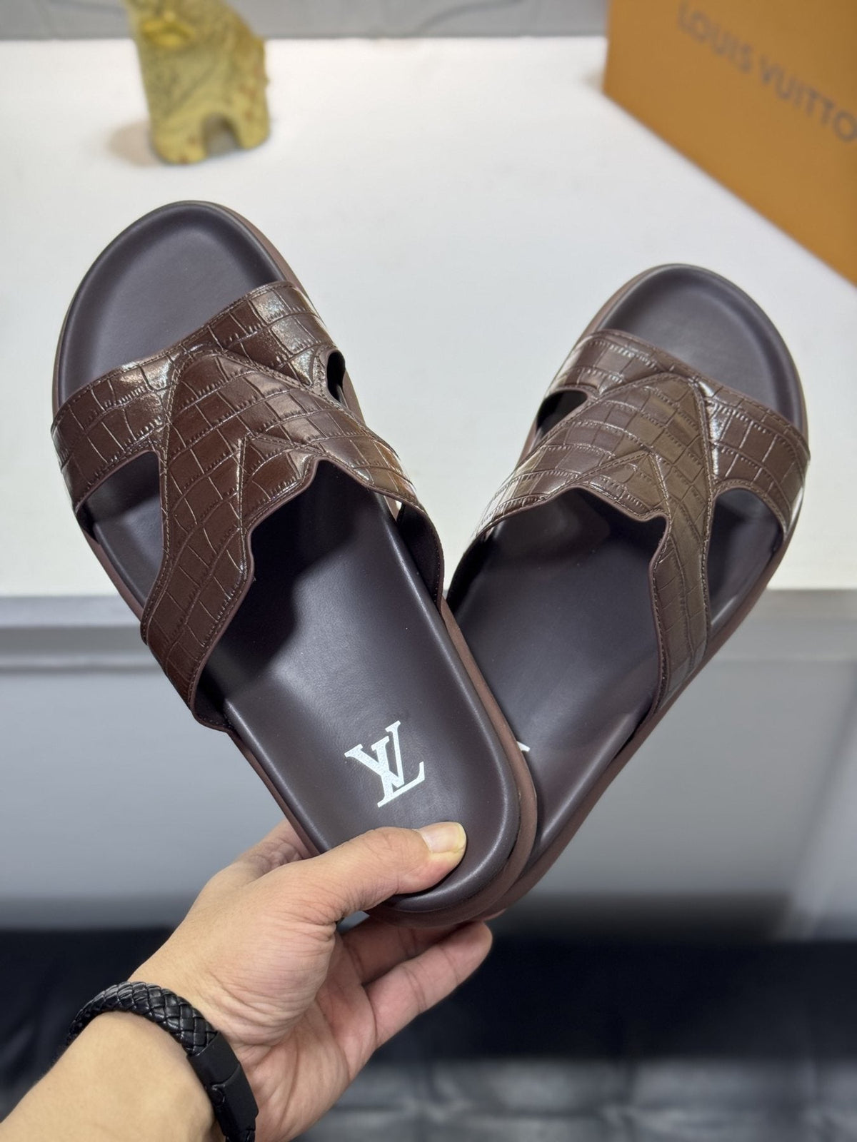 Louis Vuitton Embossed Strap Slide Sandals