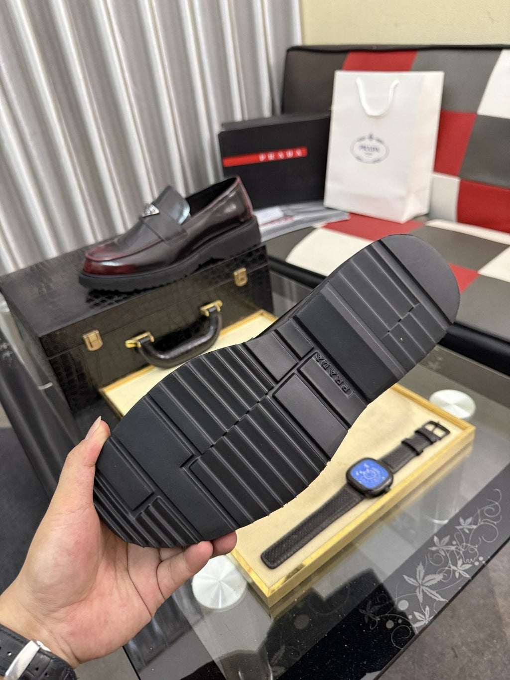 Prada Triangle Plaque Loafers