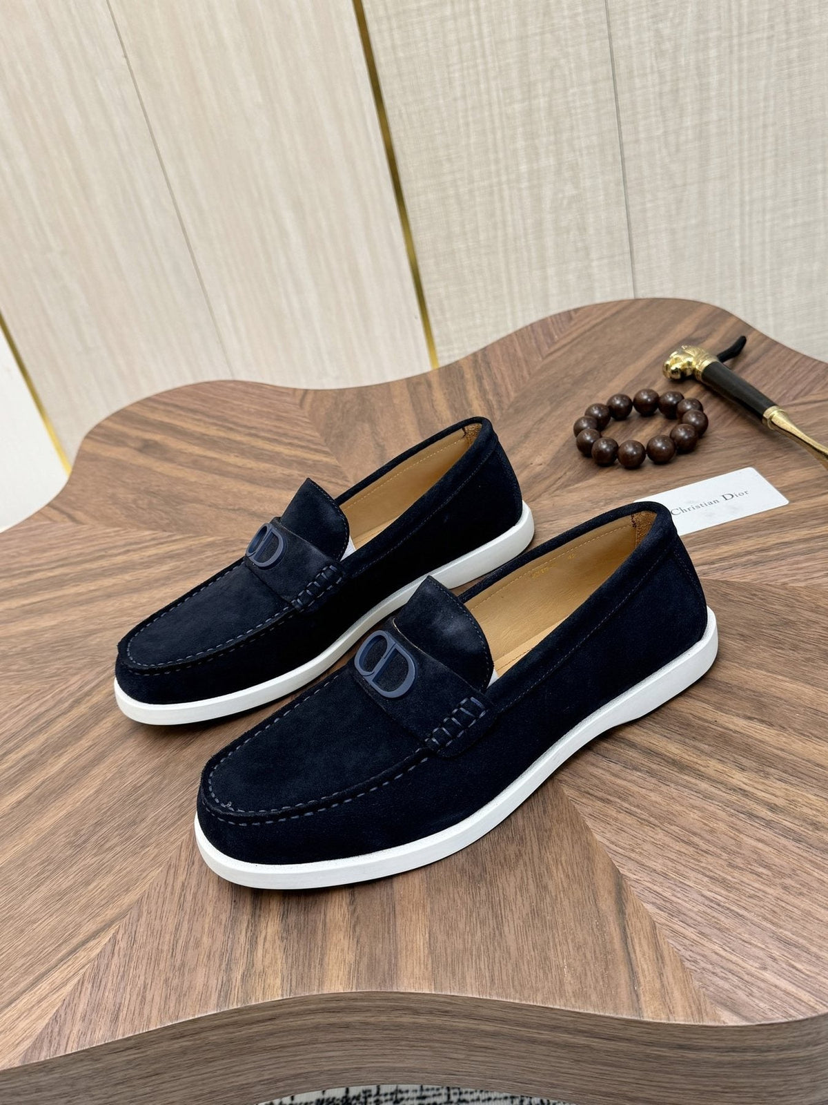 Dior Men's Contrast-Sole Slip-On Loafers - Moc-Toe Stitching