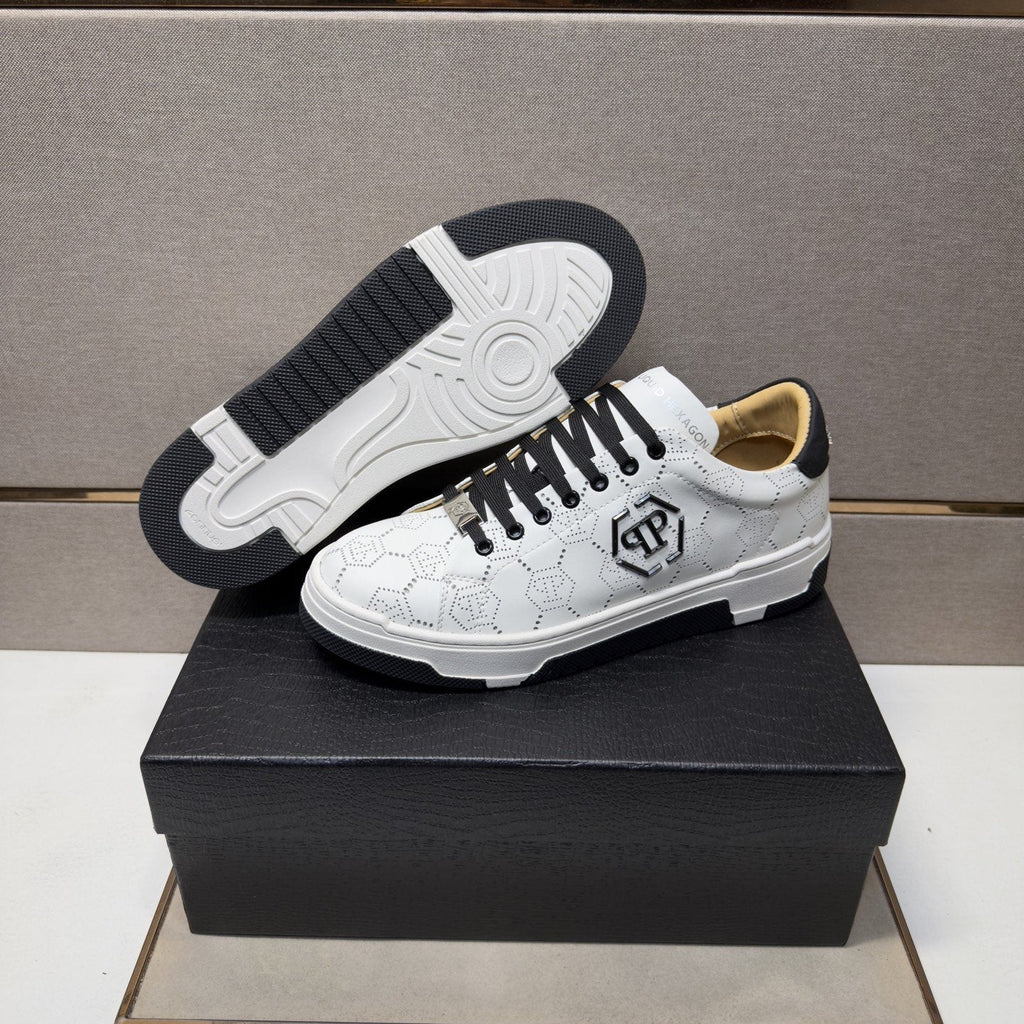 Philipp Plein Men's Textured Low-Top Sneakers - Metallic-Look Collar Accents