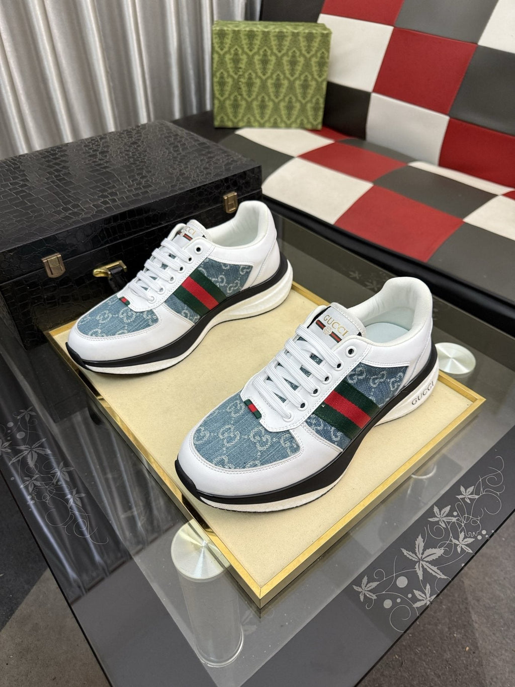 Gucci Men's Monogram Stripe Low-Top Sneakers