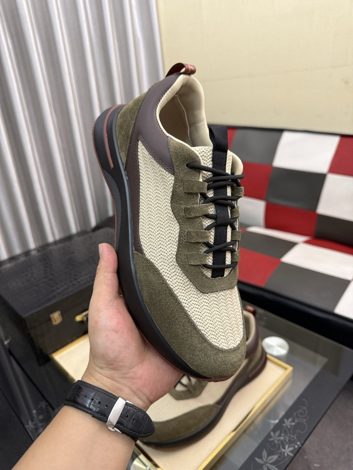 Color-Blocked Low-Top Lace-Up Sneakers