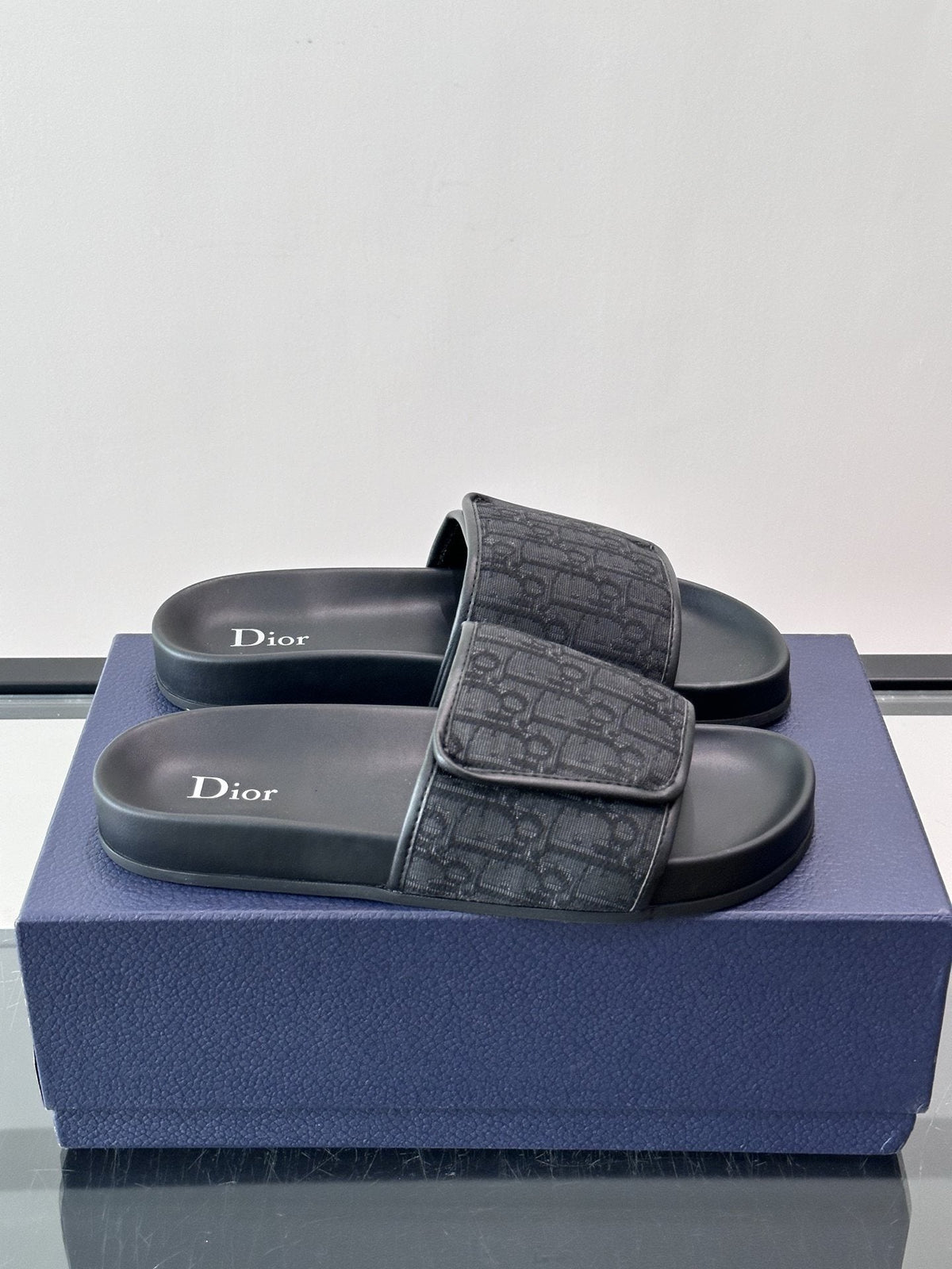 Dior Patterned Strap Slide Sandals - Black Sole