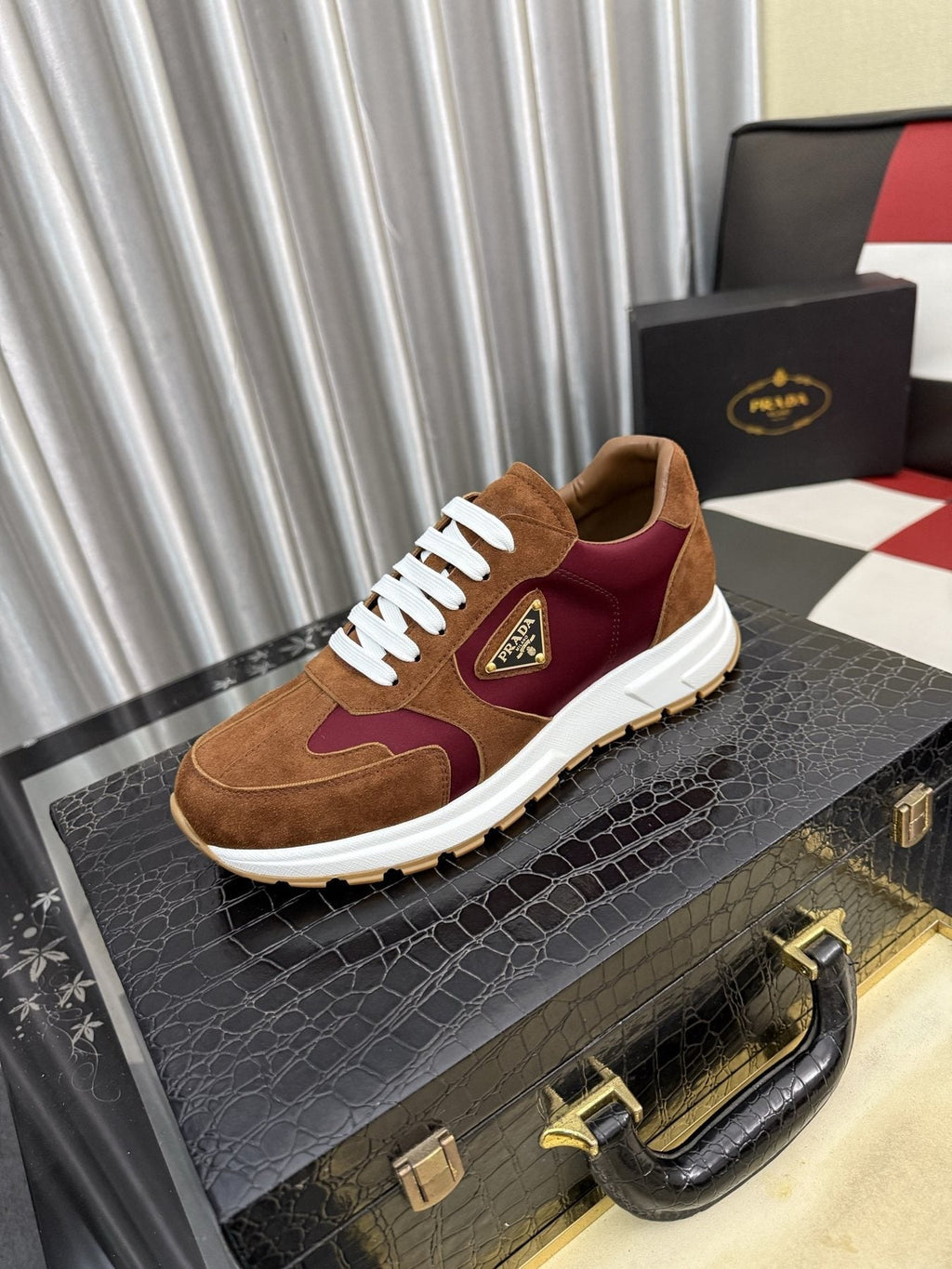 Prada Men's Triangle Badge Low-Top Sneakers - Lace-Up Closure