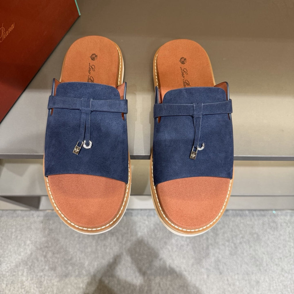 Loro Piana Men's Leather Slide Sandals - Leather Upper And Lining