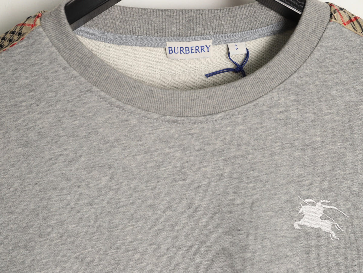 Burberry Check Tape Crewneck Sweatshirt - Gray