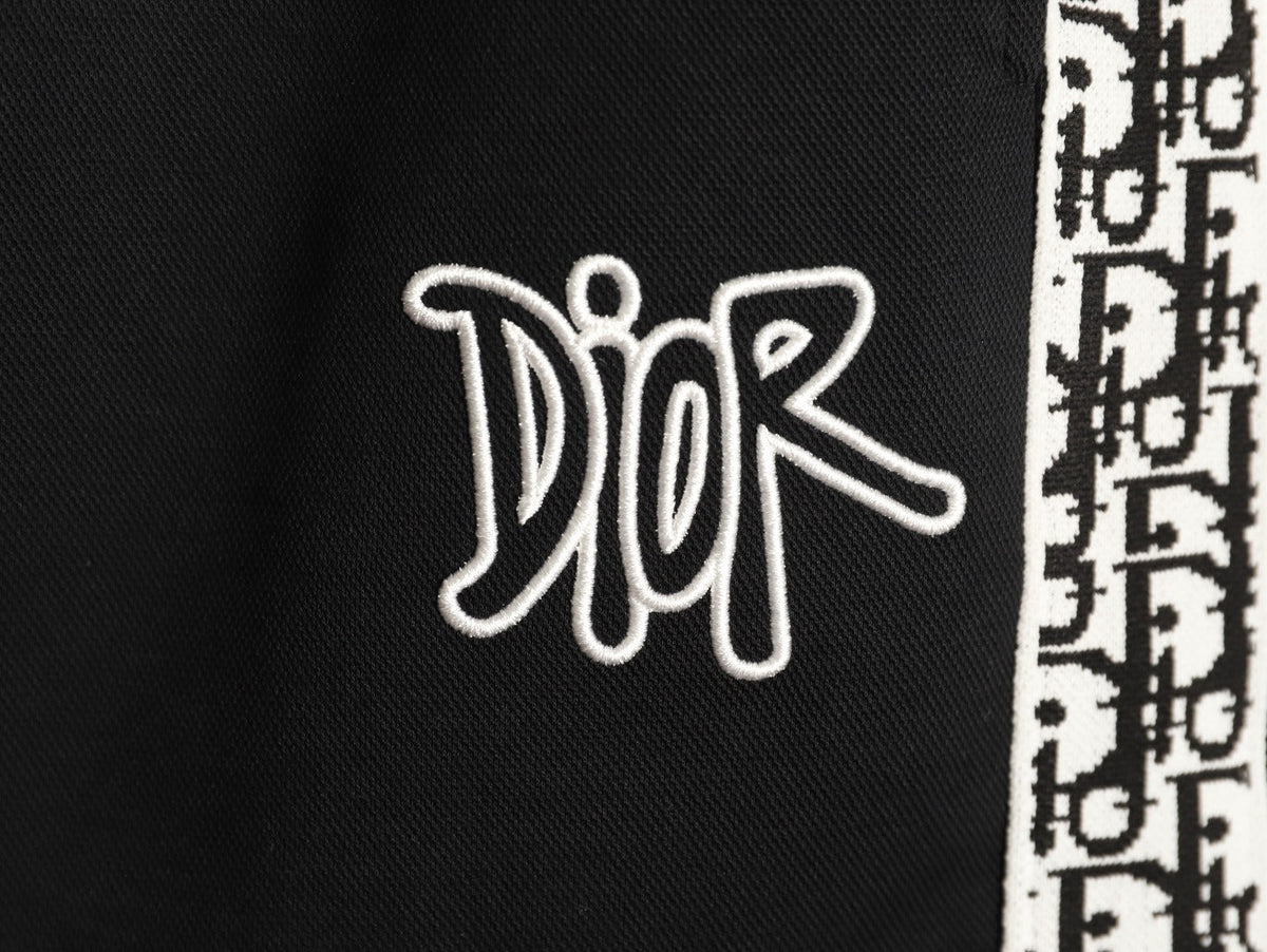 Dior Monogram-Style Side-Tape Shorts - Black
